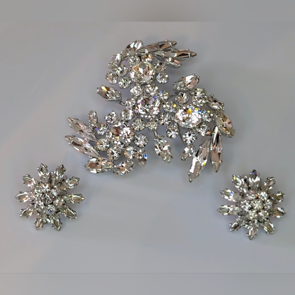Pristine Signed Sherman 3-D "Snowflake" Demi-Parure – Icy Crystal & Rhodium